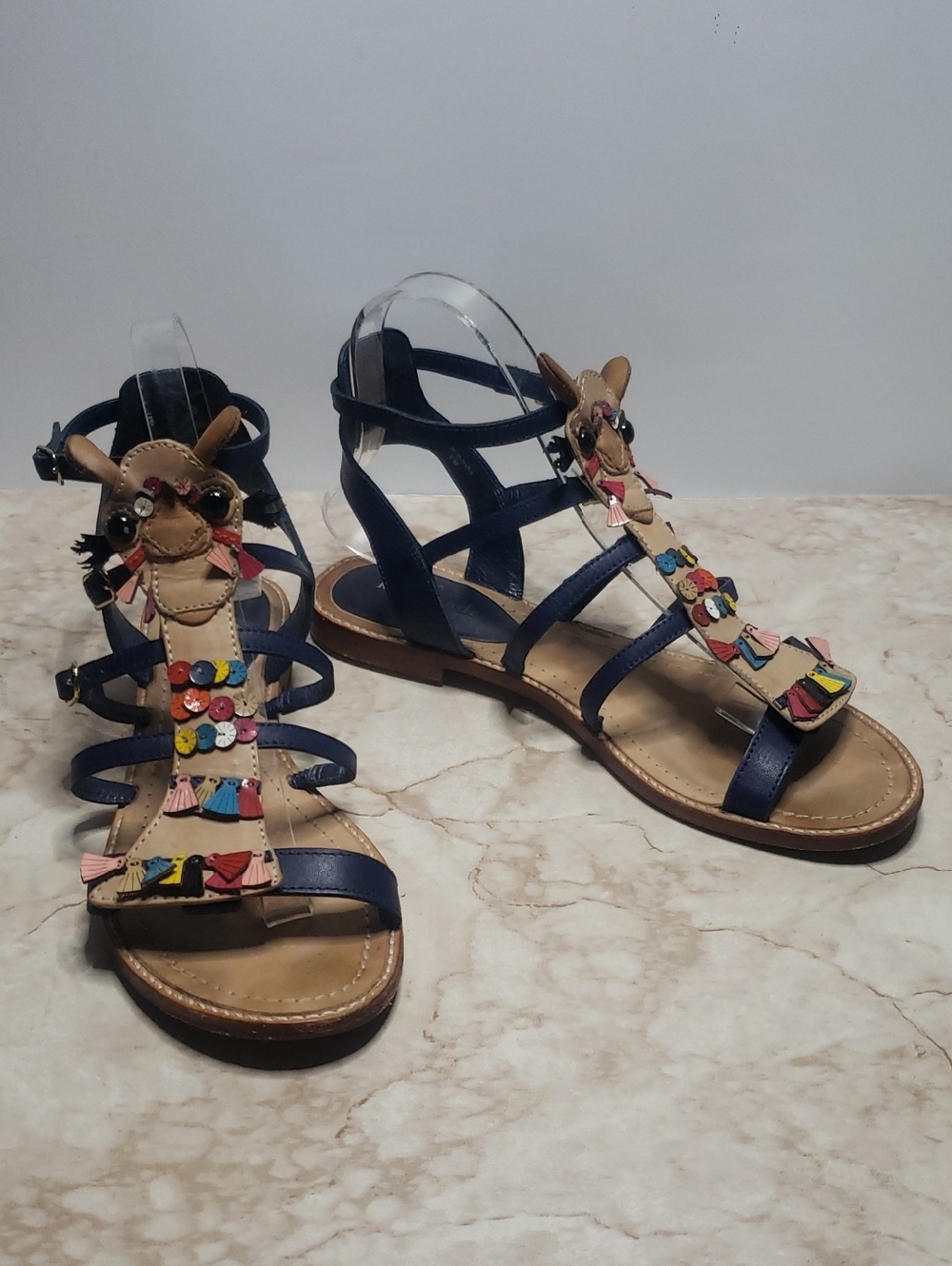 Kate Spade Sahara Women’s Navy Strappy Tassel Embellished Sandals Size 8